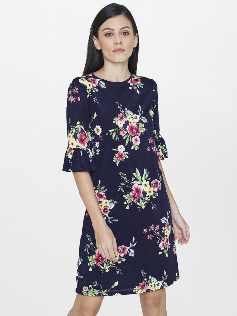 

AND Women Navy Blue Printed Sheath Dress