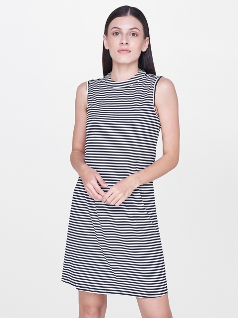 

AND Women Navy Blue & White Striped Sheath Dress