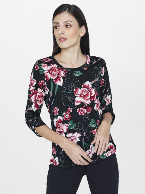 

AND Women Black & Pink Floral Printed Top