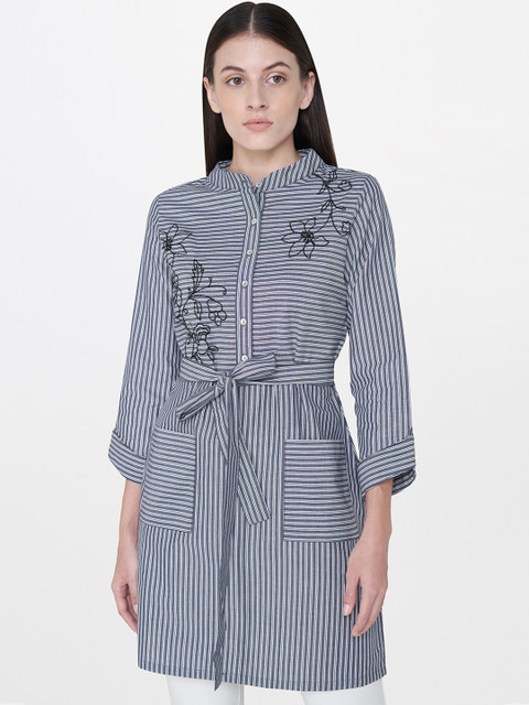 

AND Women Navy & White Striped Tunic, Navy blue