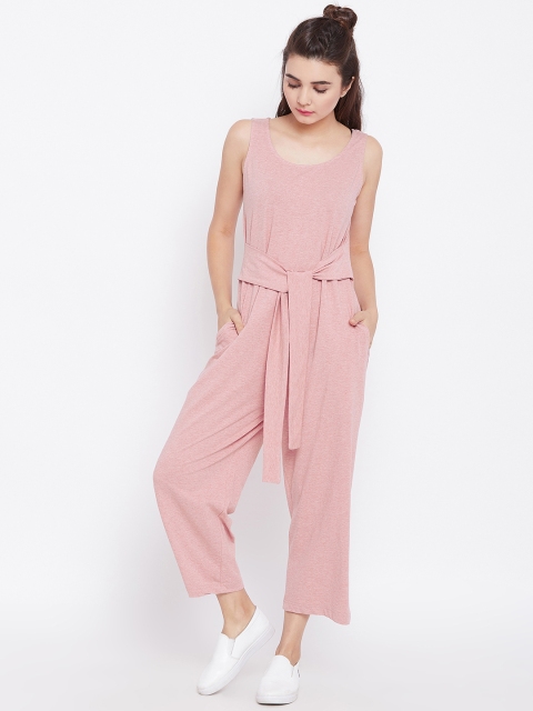 

THE SILHOUETTE STORE Pink Solid Basic Jumpsuit