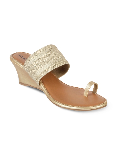 

SOLE HEAD Women Gold-Toned Solid Wedges