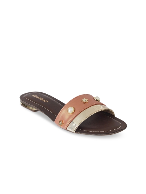 

SOLE HEAD Women Pink & Gold-Toned Colourblocked Open Toe Flats