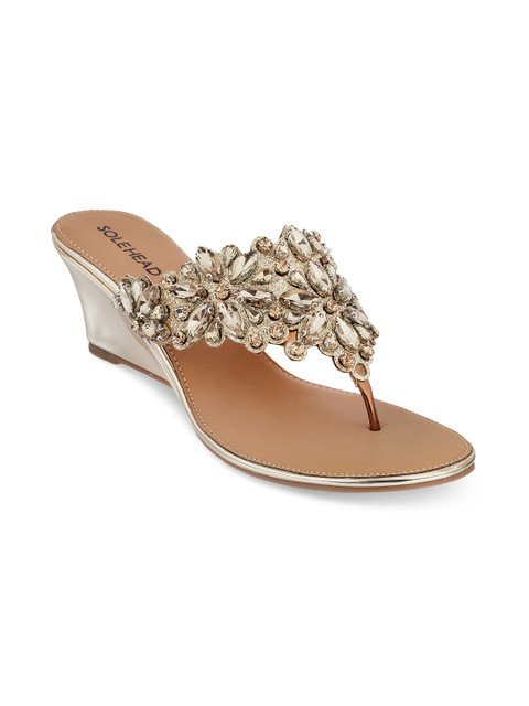 

SOLE HEAD Women Gold-Toned Solid Sandals
