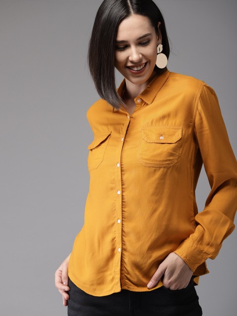 

HERE&NOW Women Mustard Yellow Regular Fit Solid Casual Shirt