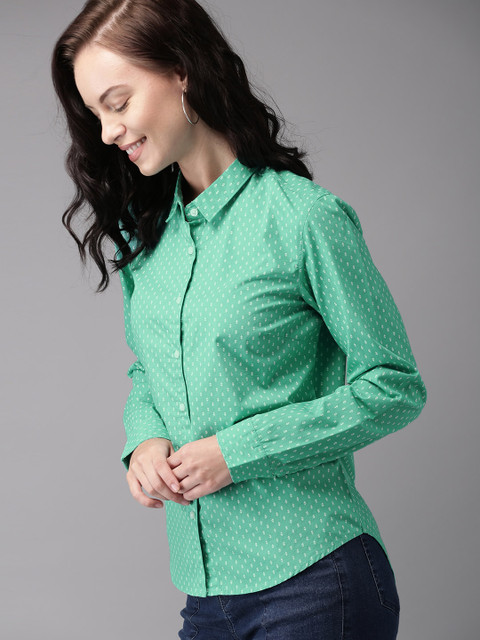 

HERE&NOW Women Green Regular Fit Printed Casual Shirt