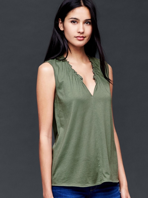 

GAP Women Olive Green Solid Top