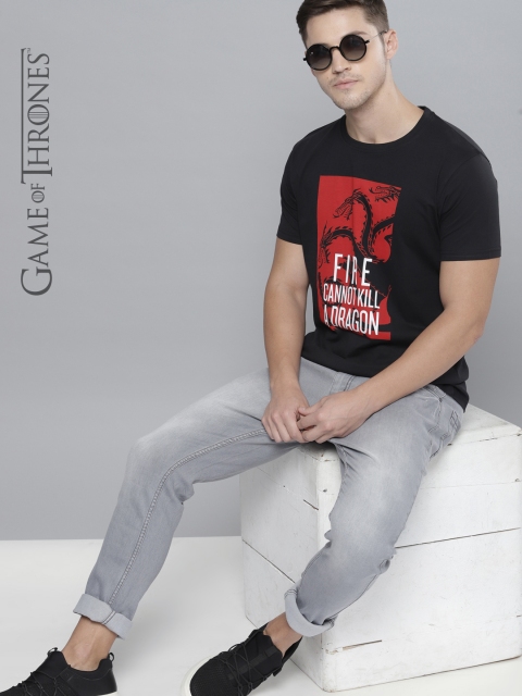 

Game of Thrones by Kook N Keech Men Black Printed T-shirt