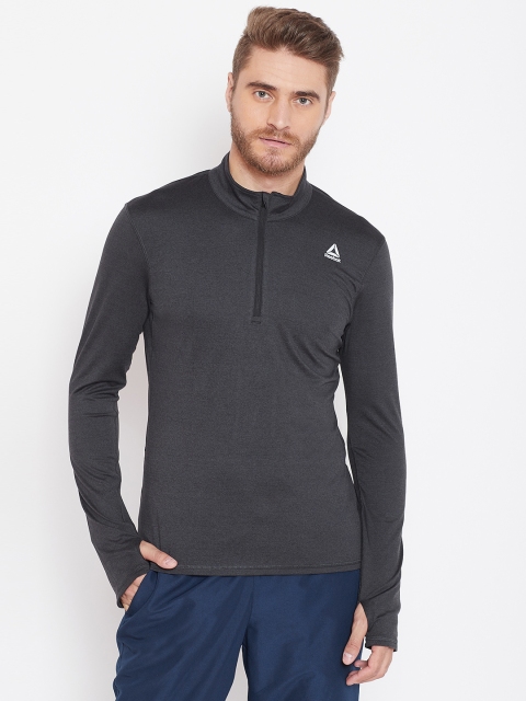 

Reebok Men Black Solid Slim Fit Run Essentials Quarter Zip Sweatshirt