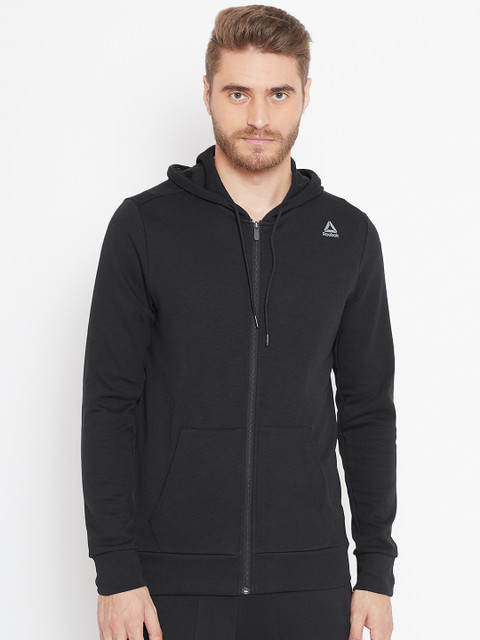 

Reebok Men Black Solid WOR MEL Double Knit FZ Hooded Sweatshirt