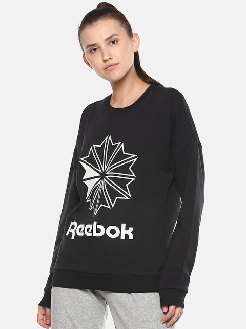 

Reebok Classic Women Black & White French Terry Big Logo Print Sweatshirt