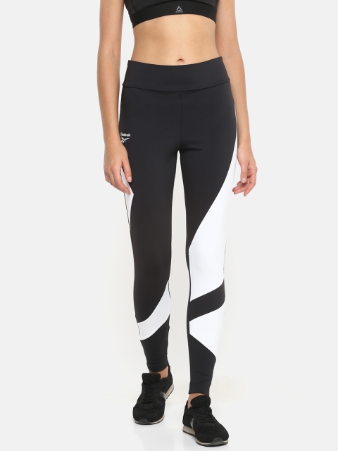 

Reebok Classic Women Black & White Victor Colourblocked Tights