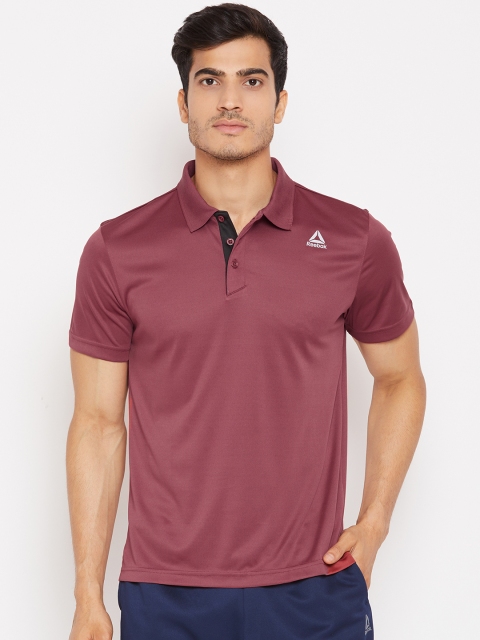

Reebok Men Red Solid Foundation Poly Polo Collar Training T-shirt