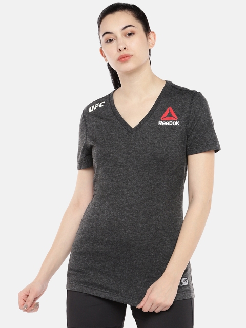

Reebok Women Charcoal Grey Solid UFC V-Neck Mixed Martial Arts T-Shirt