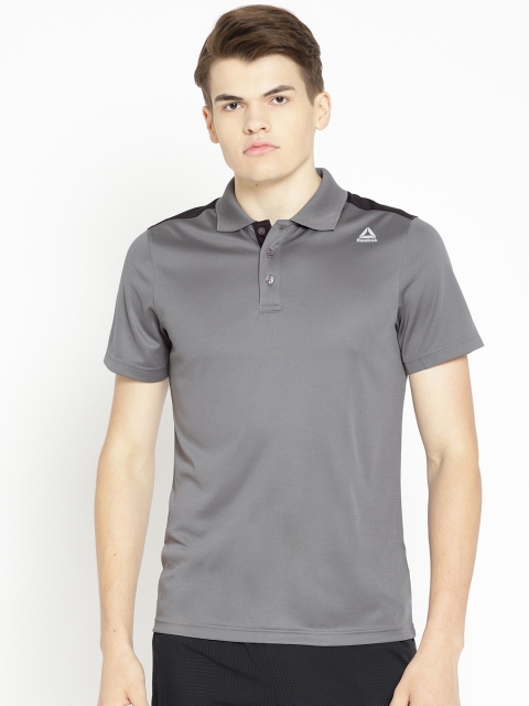 

Reebok Men Grey Yoke Solid Polo Collar Training T-shirt