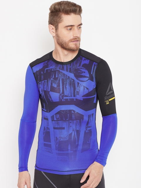 

Reebok Men Blue & Black Printed OST Compression Training T-shirt