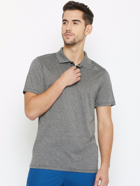 

Reebok Men Grey Melange Solid GRN Training Polo T-shirt