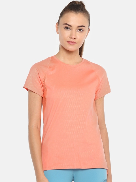 

Reebok Women Neon Peach-Coloured Printed Slim Fit OS Smartvent Training T-shirt