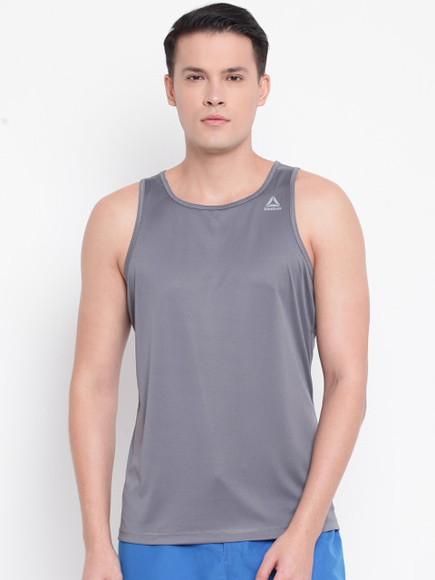 

Reebok Men Charcoal Grey Solid OSR Speedwick Singlet Running T-shirt