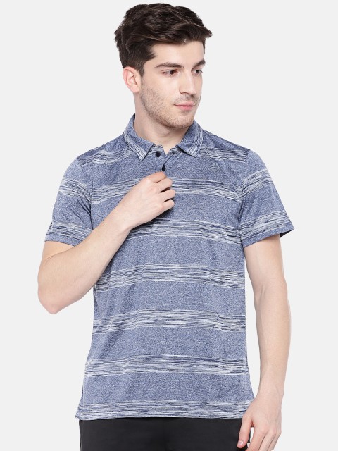

Reebok Men Navy Blue & Grey Striped Printed Training T-shirt