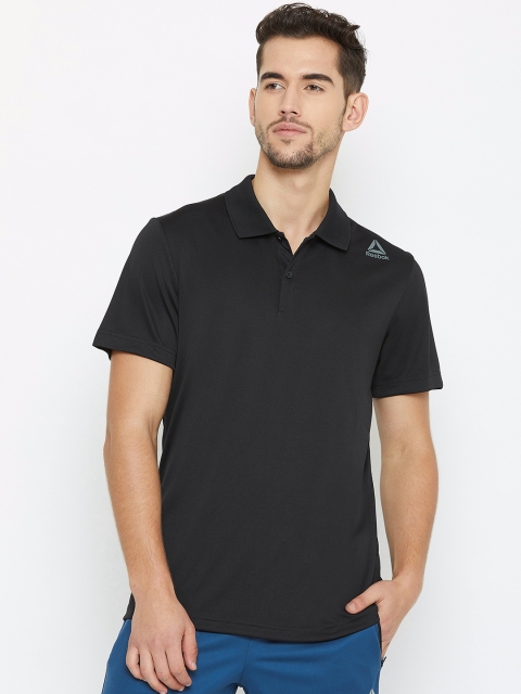 

Reebok Men Black Solid Polo Collar Training T-shirt