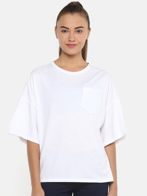 

Reebok Women Off-White Solid Training Supply Pocket T-Shirt