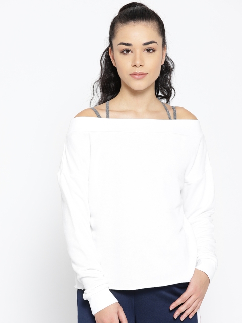 

Reebok Women White Solid Yoga Pullover Bardot Top