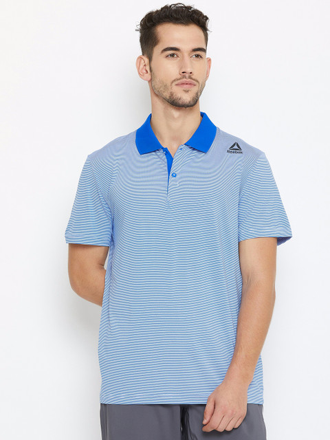 

Reebok Men Blue & White Striped Training Polo T-shirt