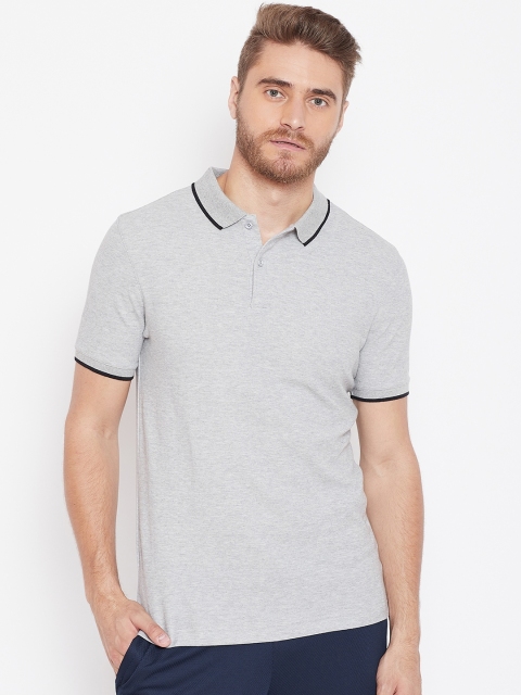 

Reebok Men Grey Melange Solid TE Polo Collar Training T-shirt