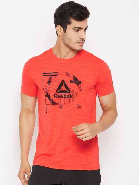 

Reebok Men Coral Red Workout Activchill Graphic Print Training T-shirt