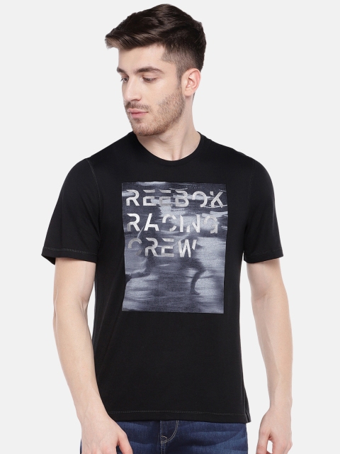 

Reebok Men Black Printed Running Essentials CF T-shirt