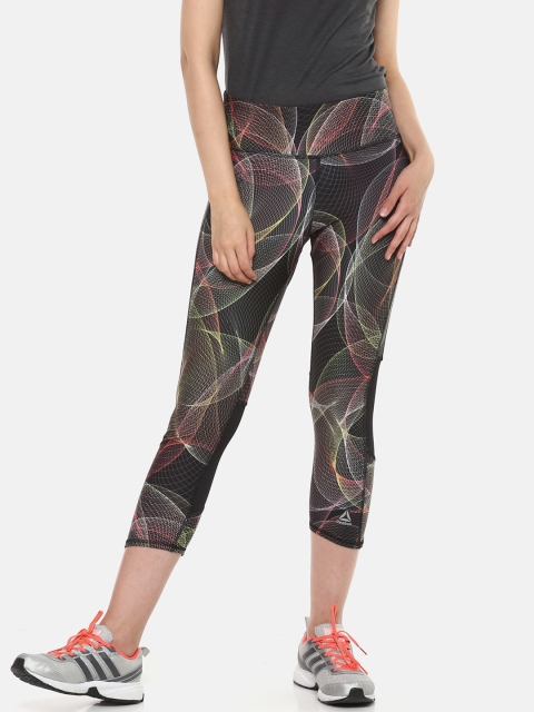 

Reebok Women Black & Lime Green Printed OSR 3/4th P1 Tights