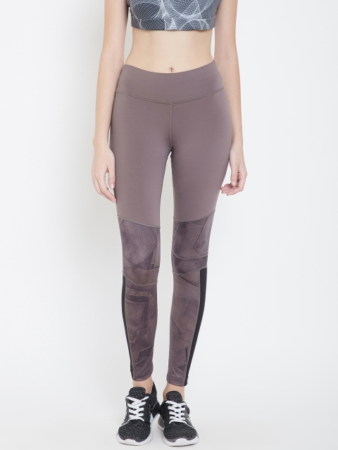 

Reebok Women Taupe Solid WOR Colourblocked Tights