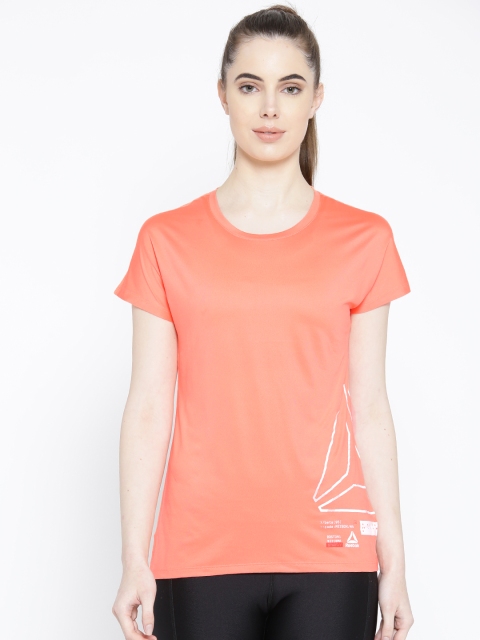 

Reebok Women Orange Solid OS AC Graphic Training T-shirt