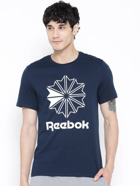 

Reebok Classic Men Navy Blue Printed Big Logo T-shirt