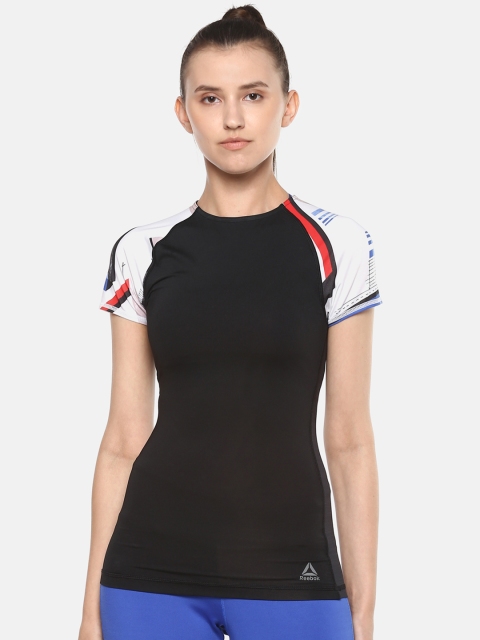 

Reebok Women Black Solid OS Compression Training T-shirt