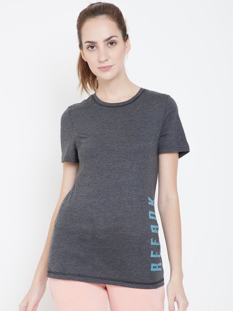 

Reebok Women Charcoal Grey Solid Workout Graphic T-shirt