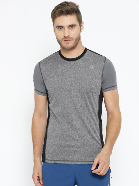 

Reebok Men Grey Melange Style Solid Round Neck Training T-shirt
