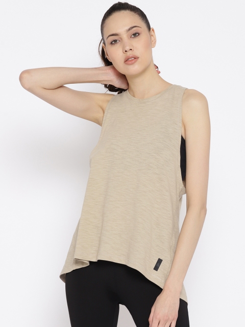 

Reebok Women Beige Solid CBT Washed Slub Tank Top