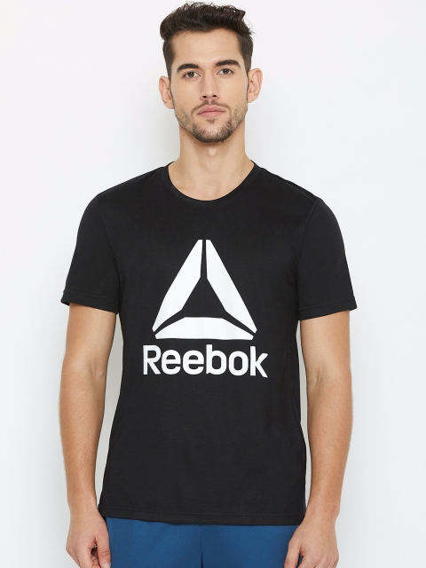 

Reebok Men Black Workout Supremium 2.0 Graphic Printed Training T-shirt