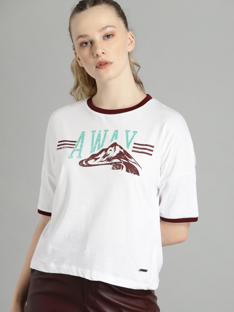 

Roadster Women White Printed Round Neck T-shirt