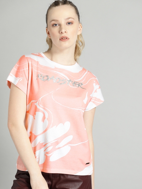 

Roadster Women Pink & White Printed Round Neck T-shirt