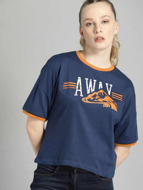 

Roadster Women Navy Blue Printed Round Neck T-shirt