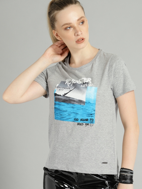

Roadster Women Grey Printed Round Neck T-shirt