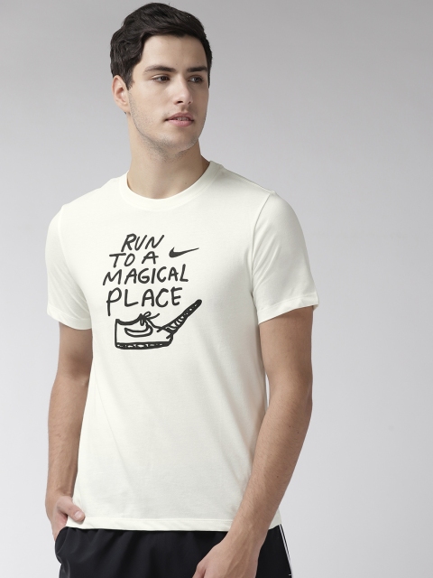 

Nike Men Cream-Coloured Solid Standard Fit NK DFC MGIC PLCE Dri-Fit T-shirt