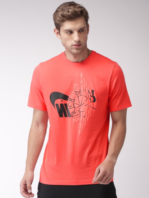 

Nike Men Coral Pink Printed FUTURA WINGS Round Neck T-Shirt