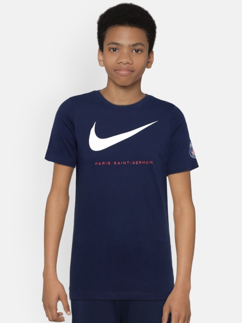 

Nike Boys Blue Solid PSG LARGE SWOOSH Round Neck T-shirt