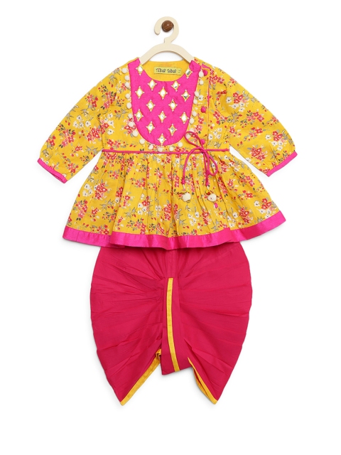 

Tiber Taber Girls Yellow & Pink Printed Kurta with Dhoti Pants