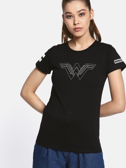 

Kook N Keech Women Black Wonder Woman Print Round Neck T-shirt