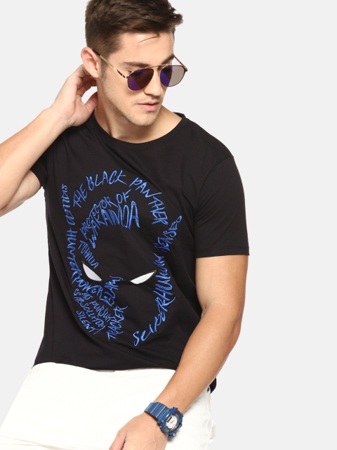 

Kook N Keech Marvel Men Black Self Design Round Neck T-shirt